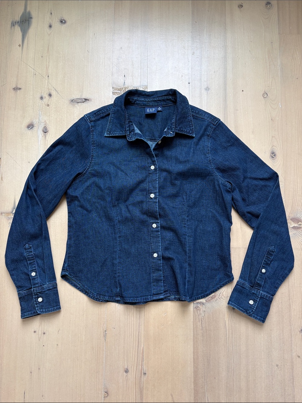GAP Indigo Denim Button-Down Shirt with Pearlescent Buttons - Petite M